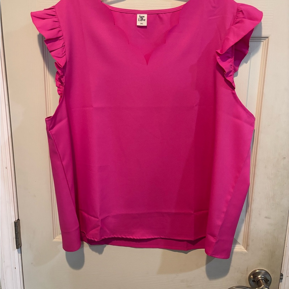 Women's Pink Ruffle Sleeve Top